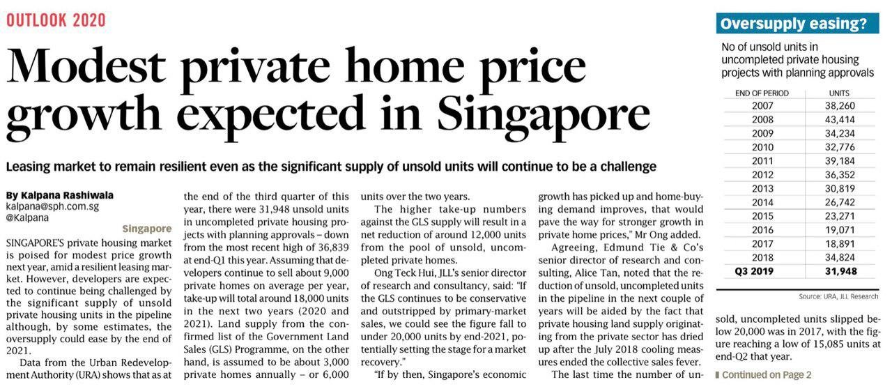 16Dec19-Modest private home price growth expected in Singapore Modest private home price growth expected in Singapore